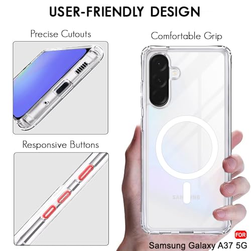 Image of TheGiftKart Back Cover for Samsung Galaxy A37 5G Case Compatible with MagSafe | Hybrid Crystal Clear Shockproof Design | Camera Protection Bump | Galaxy A37 Back Cover (PC & TPU, Transparent)