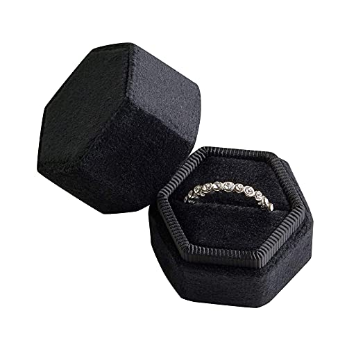 Velvet Ring Box Black, Hexagon Shape, Engagement Ring Box, Ring Bearer Box, Wedding Ring Box, Wedding Photo Shoot, Engagement Photo Shoot, Bridal Gift