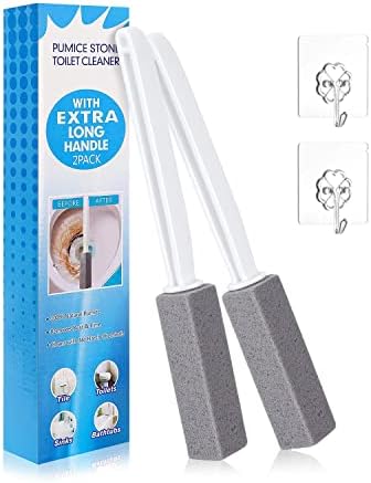 Toilet Pumice Stone Cleaning with Handle Extra Long, Pumice Stone Toilet Bowl Cleaner Brush, Remove Stains, Hard Water Ring/Limescale/Rust/Iron
