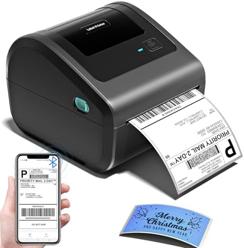 Bluetooth Shipping Label Printer 4x6, D450BT Thermal Label Printe...