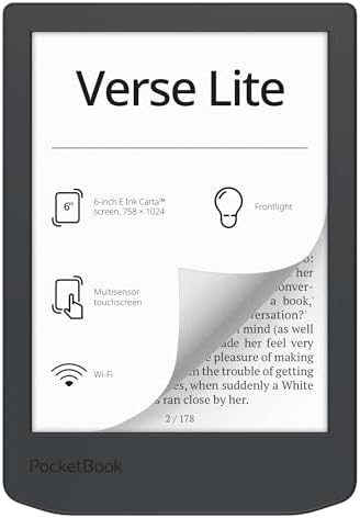 Pocketbook Verse Lite – 6" E-Ink Carta Touchscreen eReader with Frontlight | Eye-Friendly, Glare-Free Display | Wi-Fi | Supports 25 Formats incl. DRM | Compact & Lightweight