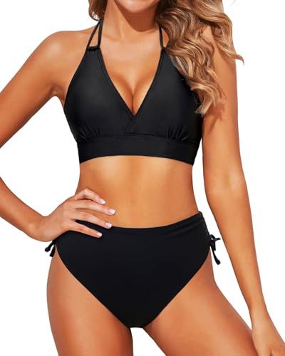 Tempt Me Women Black High Waisted Bikini Set Two Piece Push Up Bathing Suits Halter Swimsuits With Bottoms M thumb #2
