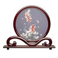 Amazon.co.jp: HangErFeng シルク両面刺繍 中国絵画 蓮 金魚柄