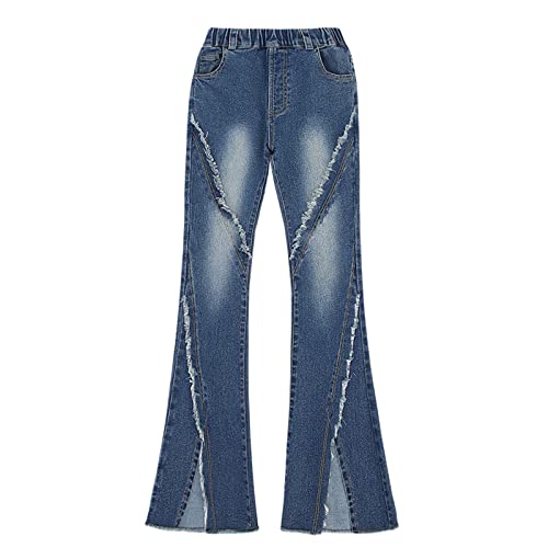 Girls Flared Denim Pants ð—¥aw Hem Elastic Waist Stretchy Bootcut Slim Fit Jeans for Teen Girls Legging Trousers