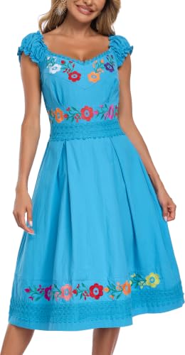 Image of Women's Mexican Dress Embroidered Causal Lace Party Dress