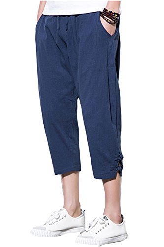 sandbank Men¡¯s Casual Drawstring Linen Short Summer Loose Harem Capri Yoga Pants