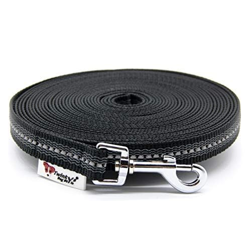 Twinkys Dog Style Made IN Germany Schleppleine Hundeleine gummiert 20 mm breit für Hunde bis 50 kg - OHNE Handschlaufe 3 Meter Schwarz Reflektierend