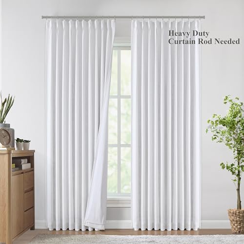 Image of Vision Home White Pinch Pleated Full Blackout Curtains 60 inch Wide Thermal Insulated Window Curtains 84 inch for Living Room Bedroom Room Darkening Pinch Pleat Drapes with Hooks Back Tab 60 inchWx84 inchLx1