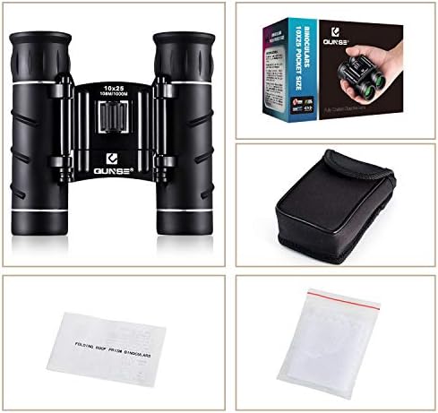 QUNSE Mini Pocket Small Binoculars, 10x25 Bird Watching Compact Folding Binoculars with Waterproof for Adults/Kids/Travelling/Sightseeing/Hunting