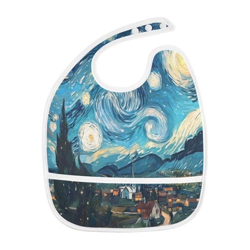 Baby Bibs for Boy and Girls 5 Pack Cotton Adjustable Newborn Bibs for Drooling & Teething, Van Gogh Art