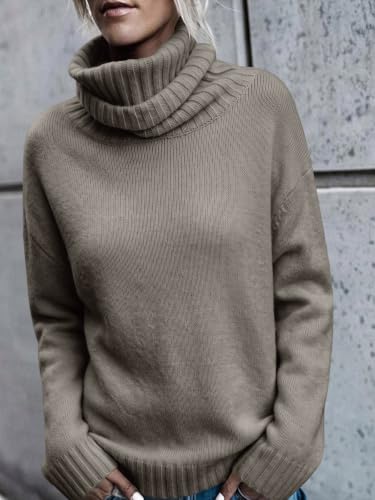 Image of FISACE Womens Oversized Turtleneck Pullover Sweater Cable Knit Sweater Tops