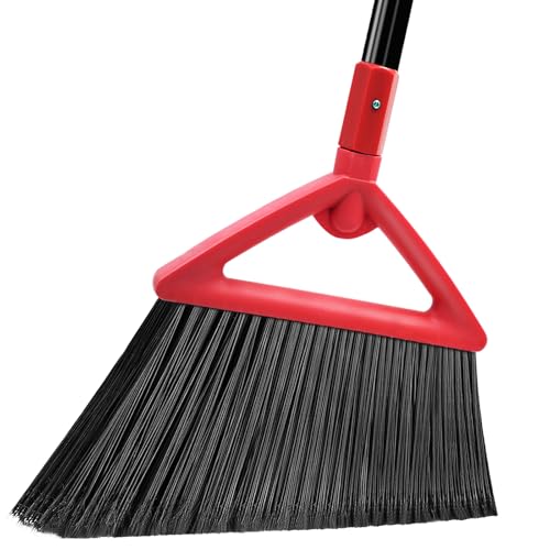 Image of Heavy Duty Angle Broom, Upgraded Commercial Broom for Sweeping Indoor and Outdoor, Perfect Red Broom of Kitchen, Garage, Industrial and Courtyard