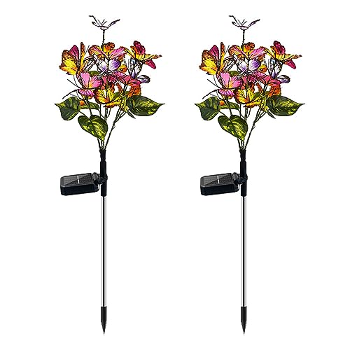 Haofy Lámpara de Mariposa con Energía Solar, Luces de Balanceo Coloridas para Decoraciones Jardín Patio, Lámpara Mariposa, sin Facturas Electricidad, Grado Impermeable IP65 (2PCS)