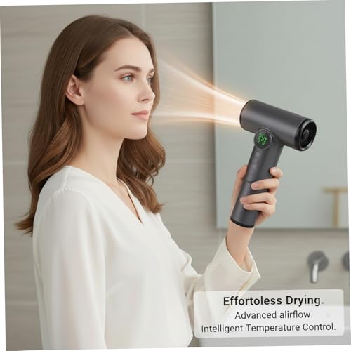 Sèche-cheveux sans fil rechargeable gris portable avec 2 vitesses et 3 températures