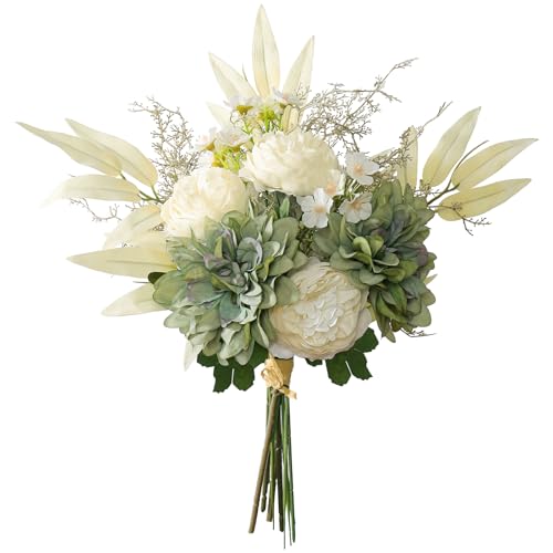 Betylifoy Fake Wedding Bouquet Artificial Flower Faux Flowers Artificial bouquet Romantic Artificial Flowers Silk Flowers Real Touch for Wedding Office Party Decorations (Dahlia-Green)