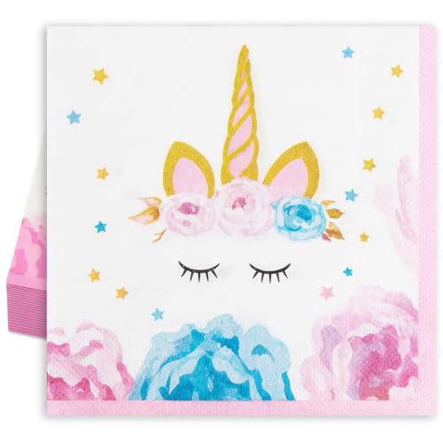 KIRZAX 40 Pièces Serviettes Licorne, 33x33 cm, pour Anniversaire Enfant Fille, Décor de Table Fête Licorne & Baby Shower
