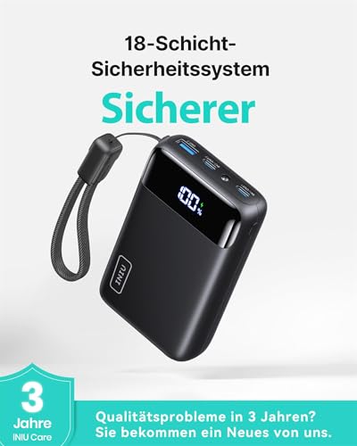 INIU Ultra Klein 20000mAh Power Bank, 22.5W Schnellladung PowerBank mit Abnehmbar USB C Kabel, Flugtauglich & Reise-Essential, Externe Handyakkus für iPhone 17 16 15 Pro, Samsung S25, Xiaomi, iPad etc