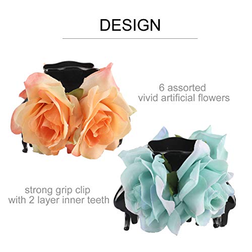 4 Pack White Pink Red Blue Rose Flower Hair Bows Clips Banana Plastic Hair Claw Jaw Barrettes Grips Clamps Ponytail Holder Buns Chignon Accessories For Women Girl #TOP1