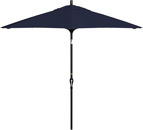 Miniatura 17 de California Umbrella Paraguas redondo de aluminio de 9 pies, manivela elevadora, botón de inclinación, poste negro, olefina azul escarcha