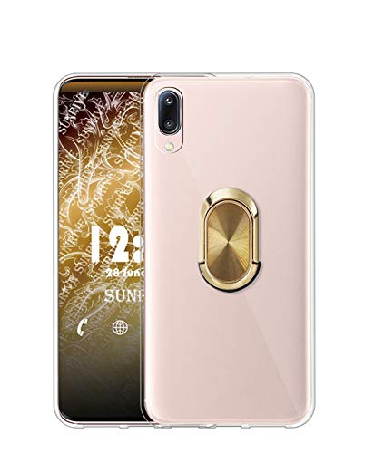Sunrive Funda para Meizu 16s, Silicona Transparente Gel Carcasa Case Bumper Anti-Arañazos Espalda Cover Anillo Kickstand 360 Grados Giratorio(A4 Dorado) + 1 x Lápiz óptico