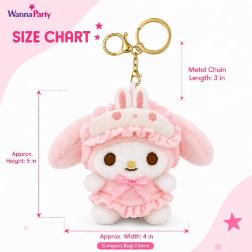 Image of Wanna Party Cute Kawaii Plush Keychain, Soft Pink Bunny Hood Character Bag Charm