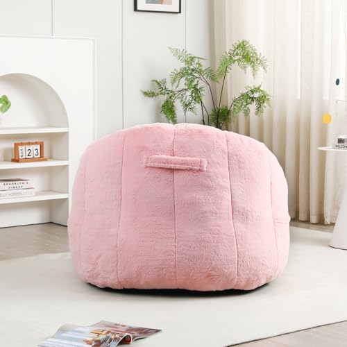 Image of Bean Bag Chair with Arms for Adults - Furry Lazy Sofa, Armrests Stuffed High-Density Foam Filler Chair, Small Cozy Reading in Bedroom Living Room and Dorms (Pink)