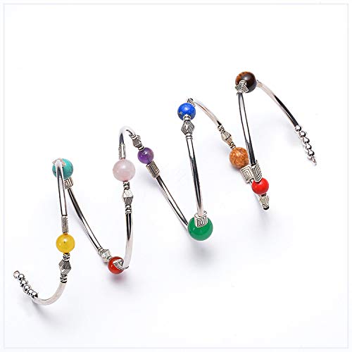 Natural Chakra Healing Crystal Wrap Bangle Bracelet, Bohemian Multilayer Charm Gemstone Mala Beads Stretch Unisex Jewelry Women Girls (7 Chakra Stones) #TOP3