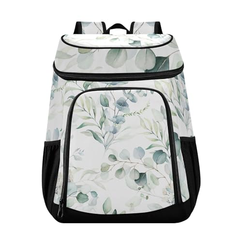 Watercolor Green Eucalyptus Leaves Cooler Backpack Cooler Insulated Leak Proof Lunch Backpack 36 Cans Waterproof Soft for Men Women Picnic Hiking Camping Beach
