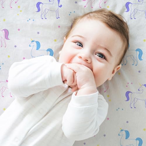 Image of Wildkin 100% Cotton Flannel Crib Sheet - Soft & Breathable Fitted Sheet - Unicorn