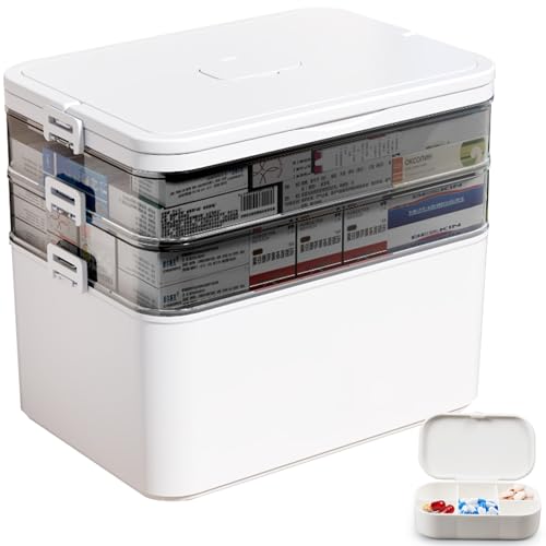 Boîte de rangement médicale à 3 couches beige avec poignée - 5