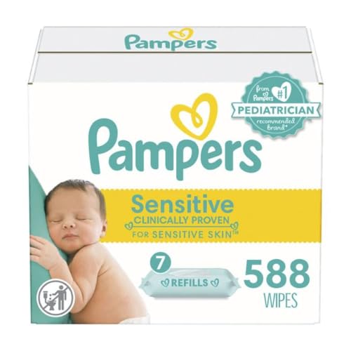 Image of Pampers Sensitive Baby Wipes, Water Based, Hypoallergenic and Unscented, 7 Refill Packs (588 Wipes Total) [Packaging May Vary]