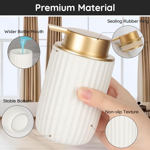 Image of Segbeauty Ceramic White Hand Soap Dispenser, 10.8oz Empty Liquid Soap Dispenser, 2pcs 320ml Refillable Shapmpoo and Conditioner Pump Bottle Bath Shower Lotion Gel Container, Kitchen Dish Wash Bottles