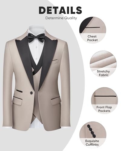 Mens Suit 3 Piece Tuxedo One Button Slim Fit Tuxedo Suit Set Blazer Jacket Vest Pants Set for Prom Business - Image 3