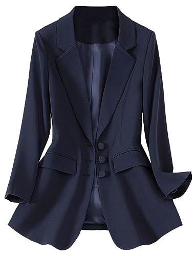 Drkobr Mujeres Slim Fit Blazer Solapa de Muesca con Un Solo Pecho Traje Chaqueta para Mujer de Trabajo Profesional