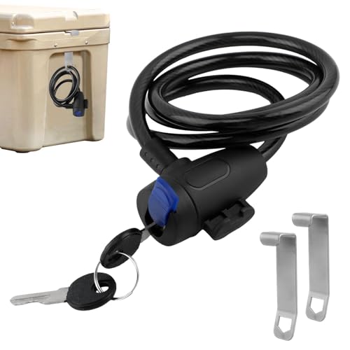 Mellisore 2PCS Cooler Lock Bracket Cooler Tie Down Kit with Security Cable Lock Stainless Steel Ice Chest Bracket Security Kit 3.6FT Coolers Padlock
