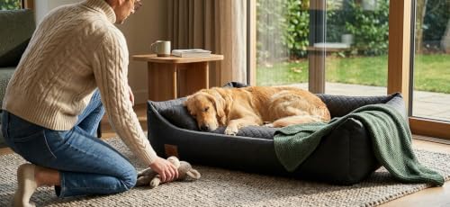 Odolplusz XXL Hundebett 120x90cm - Abnehmbarer, wasserdichter Bezug - Bequemer Hundekorb für große & mittelgroße Hunde - Waschbar & Robust