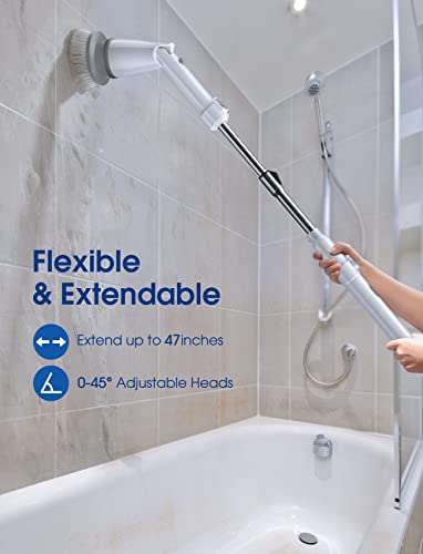 Electric Spin Scrubber, Sweepulire Cordless Cleaning Brush With 2 Speeds , Adjustable Extension Arm, 4 Replaceable Brush Heads, Power Shower Scrubber Cleaning Brushes For Bathroom, Tub, Tile, Floor #TOP4