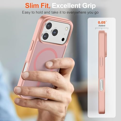Image of SUPFINE Magnetic for iPhone 17 Pro Case (Compatible with MagSafe)(Military Grade Drop Protection) Translucent Matte Shockproof with Anti-Fingerprint Phone Cover,Pink
