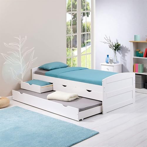IDIMEX Lit gigogne Jessy lit Enfant Fonctionnel avec tiroir-lit et Rangement 3 tiroirs, Couchage...