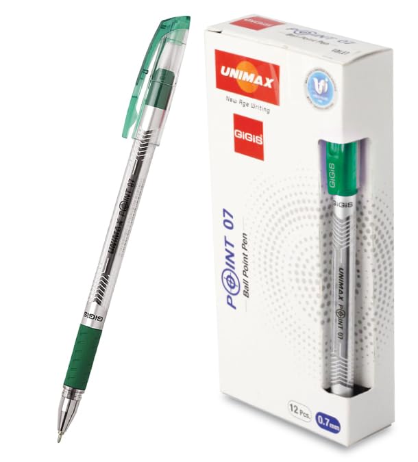 Point-7 Chrome Finish Ball Point Pen 12-Pieces, 0.7 mm Tip Size, Green