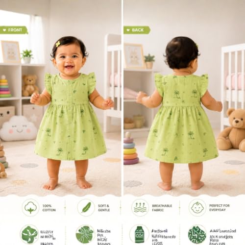 Image of Lilimi Toddler Baby Girl Cotton Muslin Dress, Breathable Flutter Sleeve Button-Front Cute Frocks