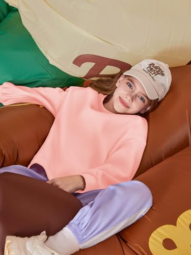 Image of Haloumoning Girls Oversized Crewneck Sweatshirts Kids Fleece Pullover Tops