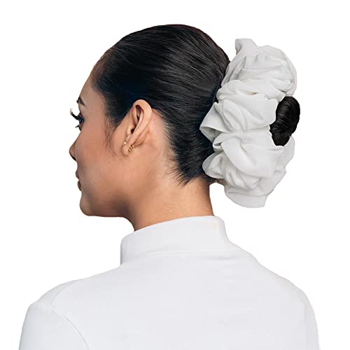 YeeMan Oversize Chiffon Scrunchy for Thick Hair,Fluffy Scrunchy Hairpiece,Donut Hair Bun Maker with Elastic Rubber Band (White)