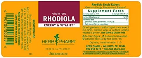 Herb Pharm Certified Organic Rhodiola Root Extract for Energy, Endurance and Stamina, Organic Cane Alcohol, 1 Ounce (090700003555) - Image 2