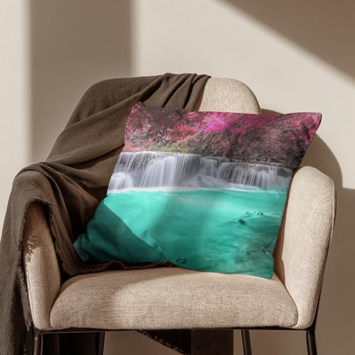 Housse coussin de lin vintage 50x50cm au décor naturel de cascade - 5