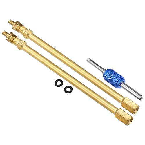 Image of X AUTOHAUX 1 Set 5.91 inch Dually Valve Stem Extenders Straight Dual Tire Valve Extension for Car Truck RV Pickup Motorcycle Gold Tone