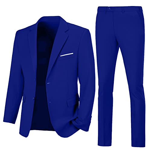 Men Suit Set Two Button Slim Fit 2 Piece Suit Wedding Suit Blazer and Pants for Groom Royal Blue...