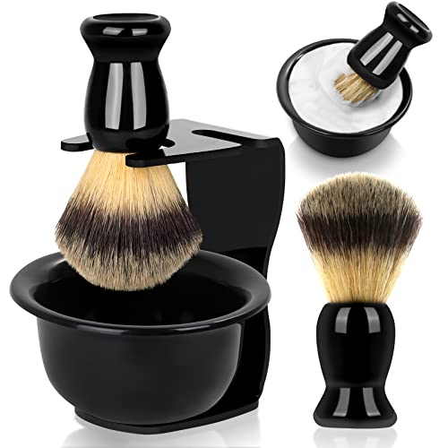 Mens Shaving Brush and Bowl Set, 3 in 1 Shaving Brush Set for Men with Shave Brush Bowl ABS Stand with Razor Slot, Perfect Father’s Day Men Gift Set for Wet Shaving Experience – Black