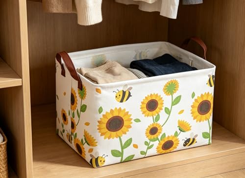 Image of Rectangular Sunflower Baskets Gift Basket Empty Storage Bin Organizer Box Room Decor for Home(Sunflower)