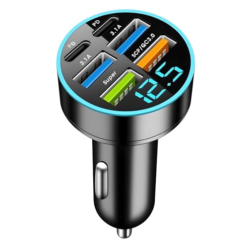 66W Caricatore Auto USB C 6 porte USB 3,1 A Caricatore Auto Accendisigari con 2 PD30W + 4 QC3.0 Ricarica Rapida Adattatore per IPhone MacBook Pro iPad Samsung Android Tablet e Altri Dispositivi